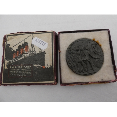 315 - Lusitania German medal, boxed, and a Festival of Britain boxed medal, vintage medical equipment and ... 