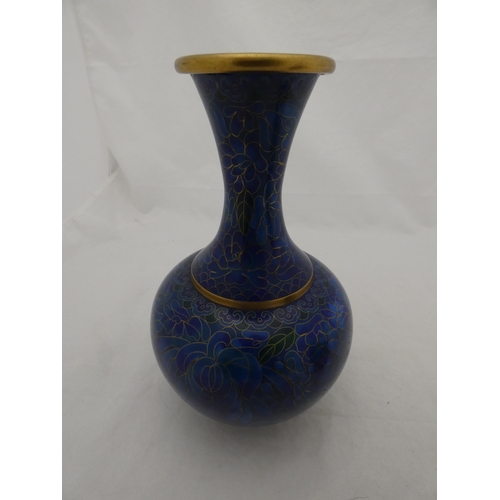 328 - Japanese cloisonné vase and an Indian-style cloisonné vase on blue ground.  (2)