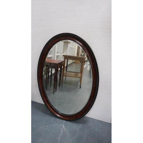 337 - Mahogany floor lamp and shade, and an oval wall mirror.  (2)