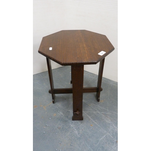 338 - Arts & Crafts-style oak octagonal occasional table, penwork octagonal table and a converted 19th... 