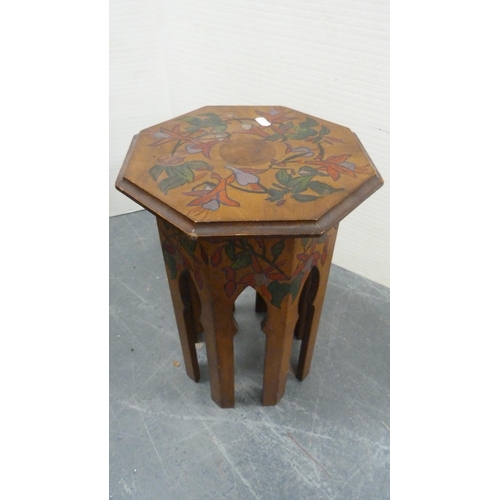 338 - Arts & Crafts-style oak octagonal occasional table, penwork octagonal table and a converted 19th... 