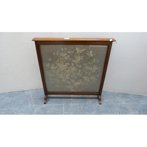 340 - Chinese-style embroidered fire screen depicting birds in foliage on a silk ground.