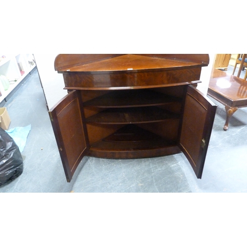 344 - Antique mahogany corner cupboard with an adapted gallery top.