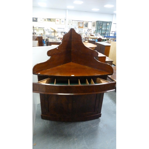 344 - Antique mahogany corner cupboard with an adapted gallery top.