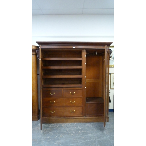 347 - Victorian mahogany three-door wardrobe with pivot door.