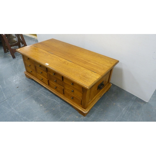 356 - Panelled storage chest with apothecary-style drawers to the front and hinged top.