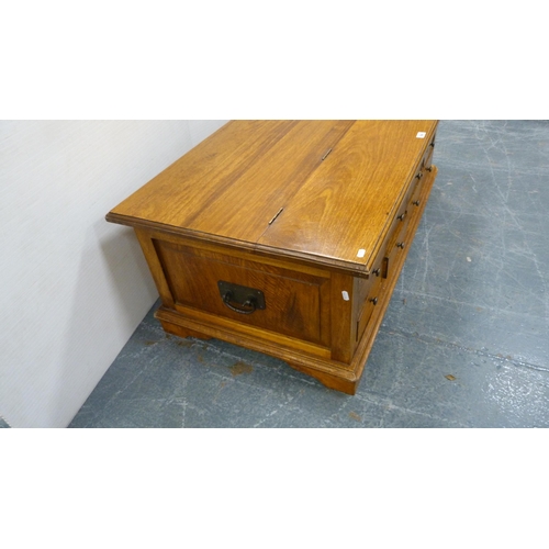 356 - Panelled storage chest with apothecary-style drawers to the front and hinged top.