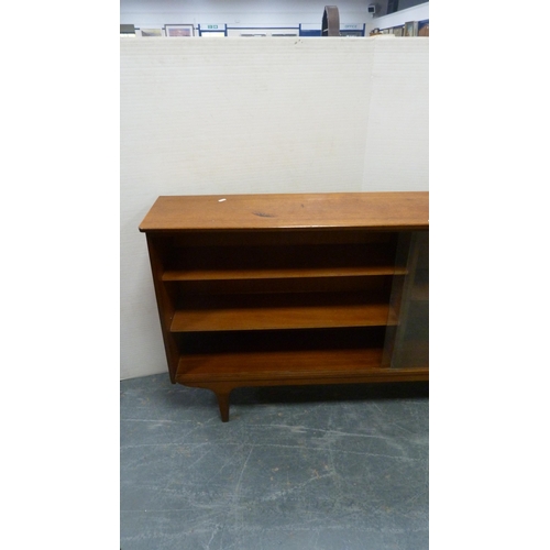 359 - Teak display cabinet with twin glass sliding doors.