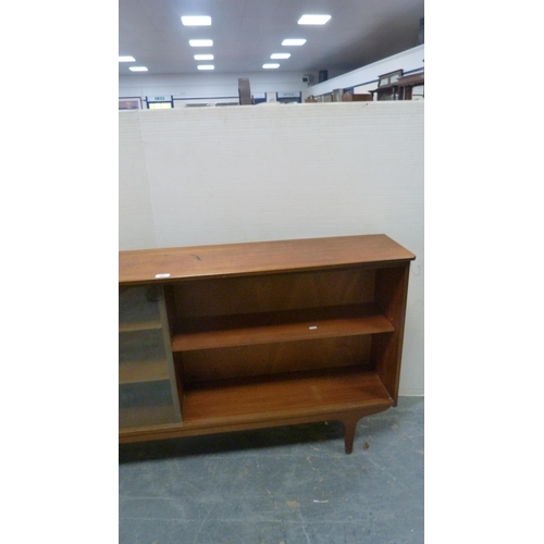 359 - Teak display cabinet with twin glass sliding doors.