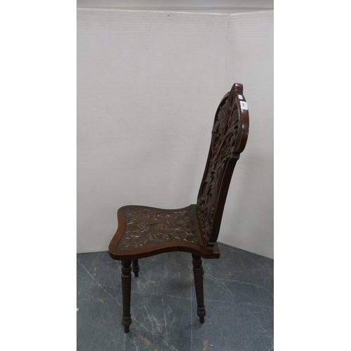 364 - Scottish-style carved mahogany spinning chair on ring-turned supports.