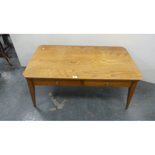 367 - Oak veneered two-drawer coffee table and a painted bench.  (2)