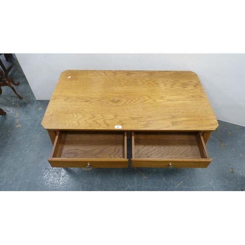 367 - Oak veneered two-drawer coffee table and a painted bench.  (2)