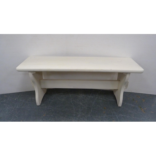 367 - Oak veneered two-drawer coffee table and a painted bench.  (2)