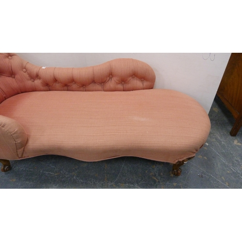 369 - Chaise longue with later pink upholstery.