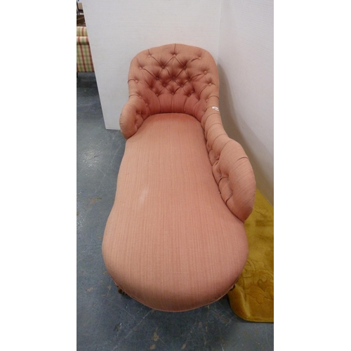 369 - Chaise longue with later pink upholstery.