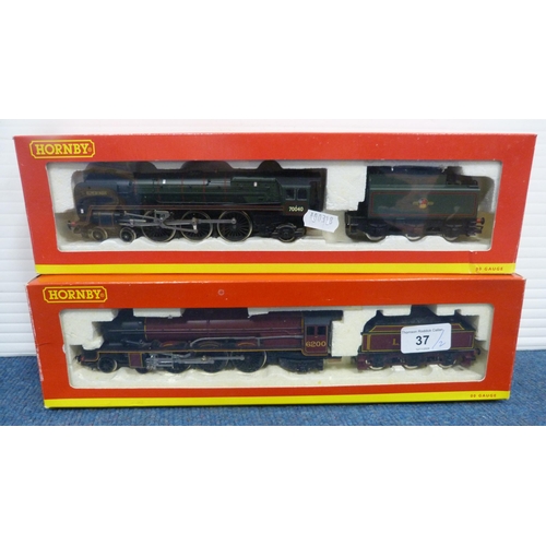 37 - Two Hornby OO gauge locos with tenders, boxed, to include 6200 LMS in red livery and 70040 'Clive of... 