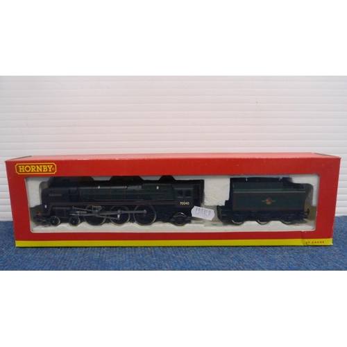 37 - Two Hornby OO gauge locos with tenders, boxed, to include 6200 LMS in red livery and 70040 'Clive of... 