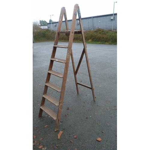 376 - Wooden folding stepladder.