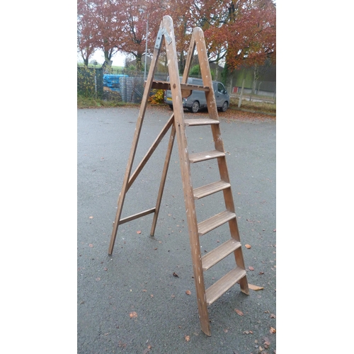 376 - Wooden folding stepladder.