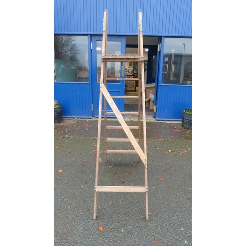 376 - Wooden folding stepladder.