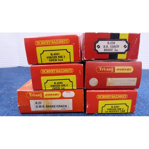 38 - Carton containing a large collection of Hornby and Tri-ang OO gauge coaches, mainly boxed, to includ... 