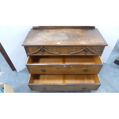 382 - Oak dressing chest with an unusual sliding top section enclosing a fitted interior.