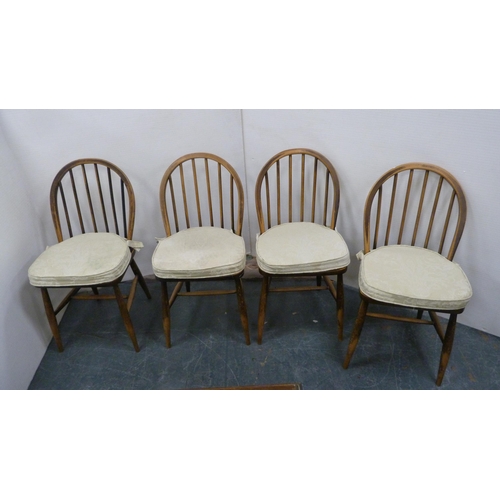 386 - Oak peg-jointed gate-leg table and a set of four Ercol Windsor-style quaker chairs.  (5)