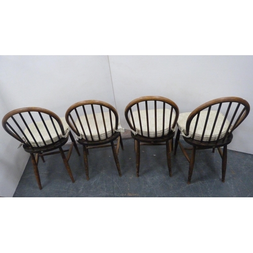 386 - Oak peg-jointed gate-leg table and a set of four Ercol Windsor-style quaker chairs.  (5)