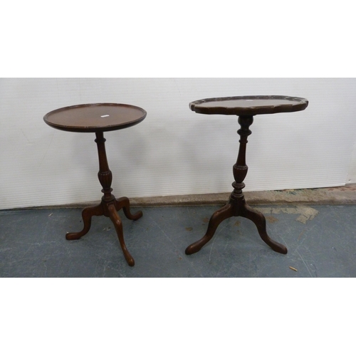 387 - Two mahogany wine tables, table originally from a nest of tables, cane-top dressing stool and a need... 