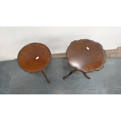 387 - Two mahogany wine tables, table originally from a nest of tables, cane-top dressing stool and a need... 