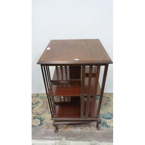 395 - Edwardian inlaid mahogany revolving bookcase.