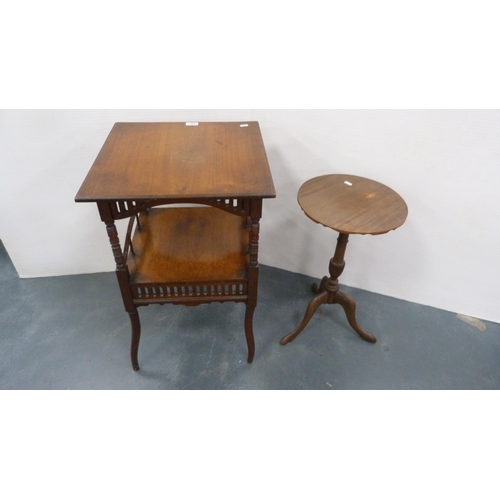 398 - Edwardian mahogany occasional table with undertier and a mahogany wine table.  (2)