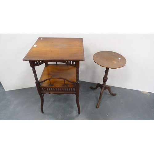 398 - Edwardian mahogany occasional table with undertier and a mahogany wine table.  (2)