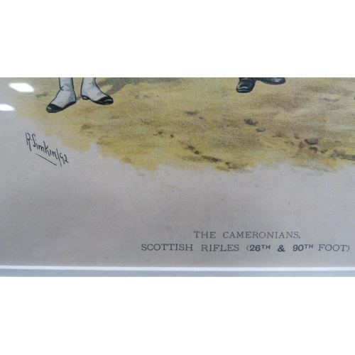 4 - After R SimkinSet of six regiment-themed prints to include 'The Cameronian Scottish Rifles', 'The Hi... 