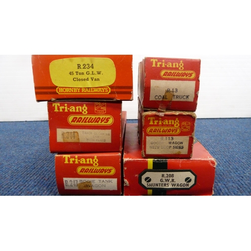 40 - Two cartons containing Hornby OO gauge coaches and parts, Hornby and Tri-ang OO gauge wagons to incl... 