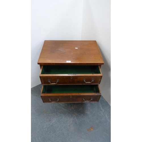 408 - Mahogany two-drawer chest of drawers of small proportions, on cabriole supports and pad feet.