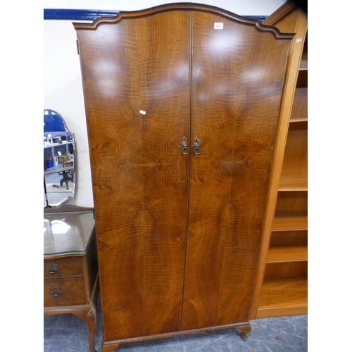 413 - Walnut composite three-piece bedroom suite, wardrobe retailed by Andrew Thomson & Sons of Glasgo... 