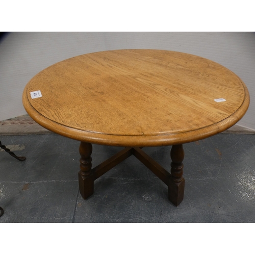 418 - Oak coffee table and a pair of wrought iron and burr kitchen stools.  (3)