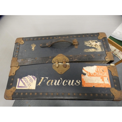 419 - Military-related painted travel trunk, 'Col GAR Fawcus' with fitted interior.