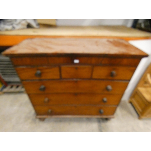 456 - Victorian mahogany chest of three short and three long drawers, on spindle feet.