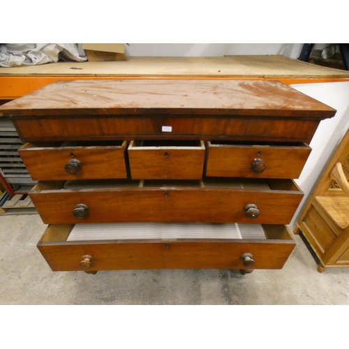 456 - Victorian mahogany chest of three short and three long drawers, on spindle feet.