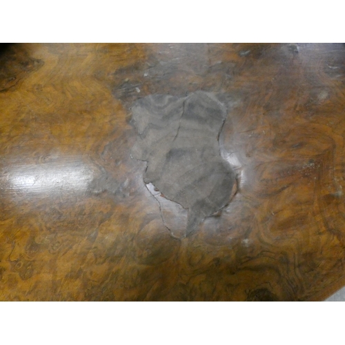 460 - Victorian burr walnut oval breakfast table with snap-action tilt top.