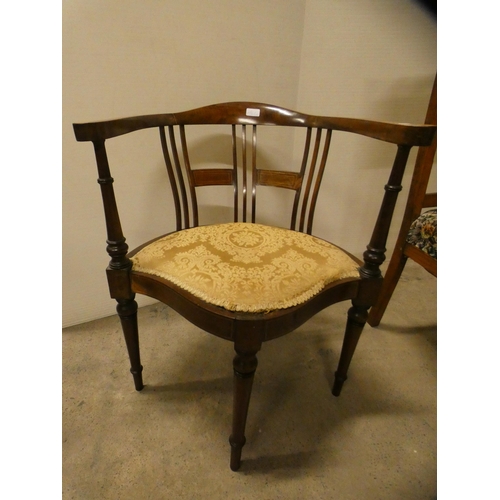 461 - Inlaid mahogany bow-back corner chair, a ladder-back elbow chair and an oak single dining chair.&nbs... 