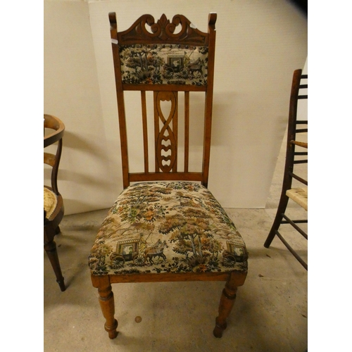 461 - Inlaid mahogany bow-back corner chair, a ladder-back elbow chair and an oak single dining chair.&nbs... 