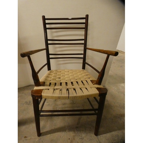 461 - Inlaid mahogany bow-back corner chair, a ladder-back elbow chair and an oak single dining chair.&nbs... 