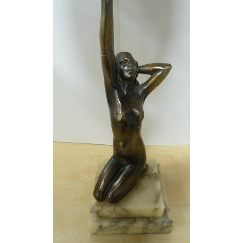 48 - Art Deco-style bronzed table lamp in the form of a kneeling nude female holding a spherical shade, o... 