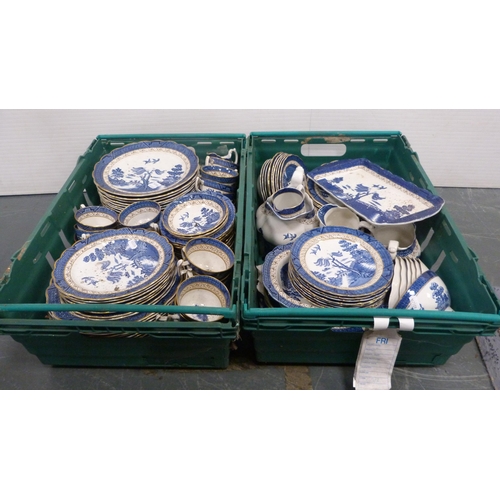 53 - Two cartons containing Booth's 'Old Willow' pattern table and dinnerwares.