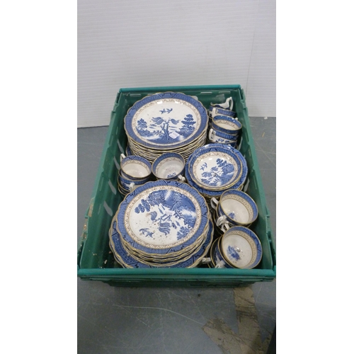 53 - Two cartons containing Booth's 'Old Willow' pattern table and dinnerwares.