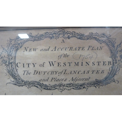 77 - 'Accurate Plan of the City of Westminster' in ebonised frame, Victorian-style prints to include loca... 