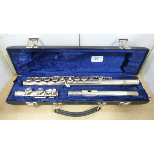 79 - Blessing silver plated flute in case, Yamaha recorder and a cased melodica.